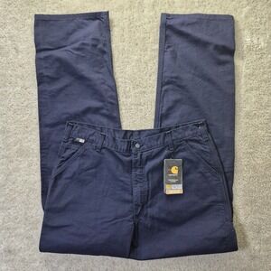 Carhartt FR Work Pants Mens Actual 37/36 Blue Canvas Flame Resistant Welder USA